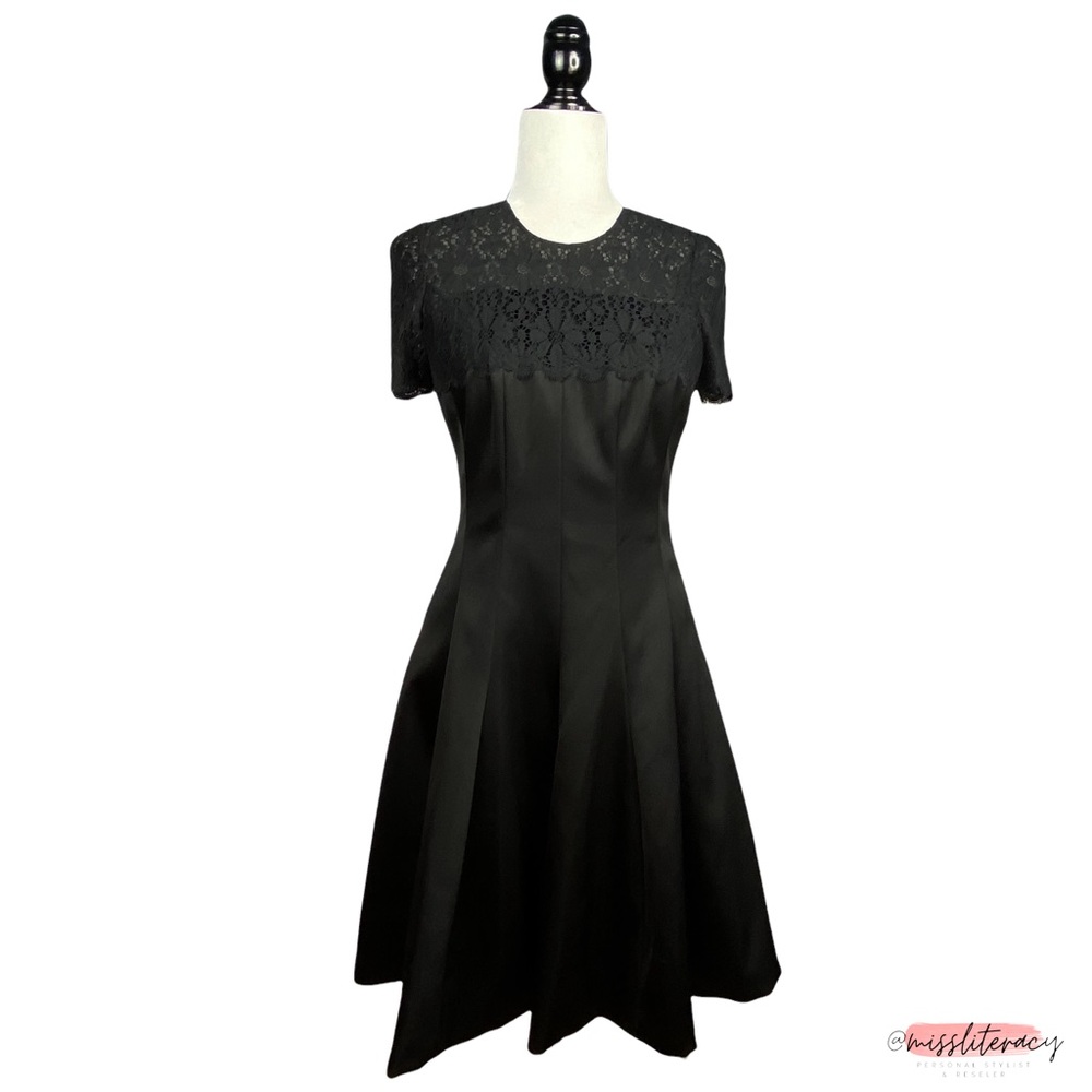 J. Mendel Paris Classy Black Scallop Lace Fit & Flare Dress Silk-Lined [Sz 4/S]